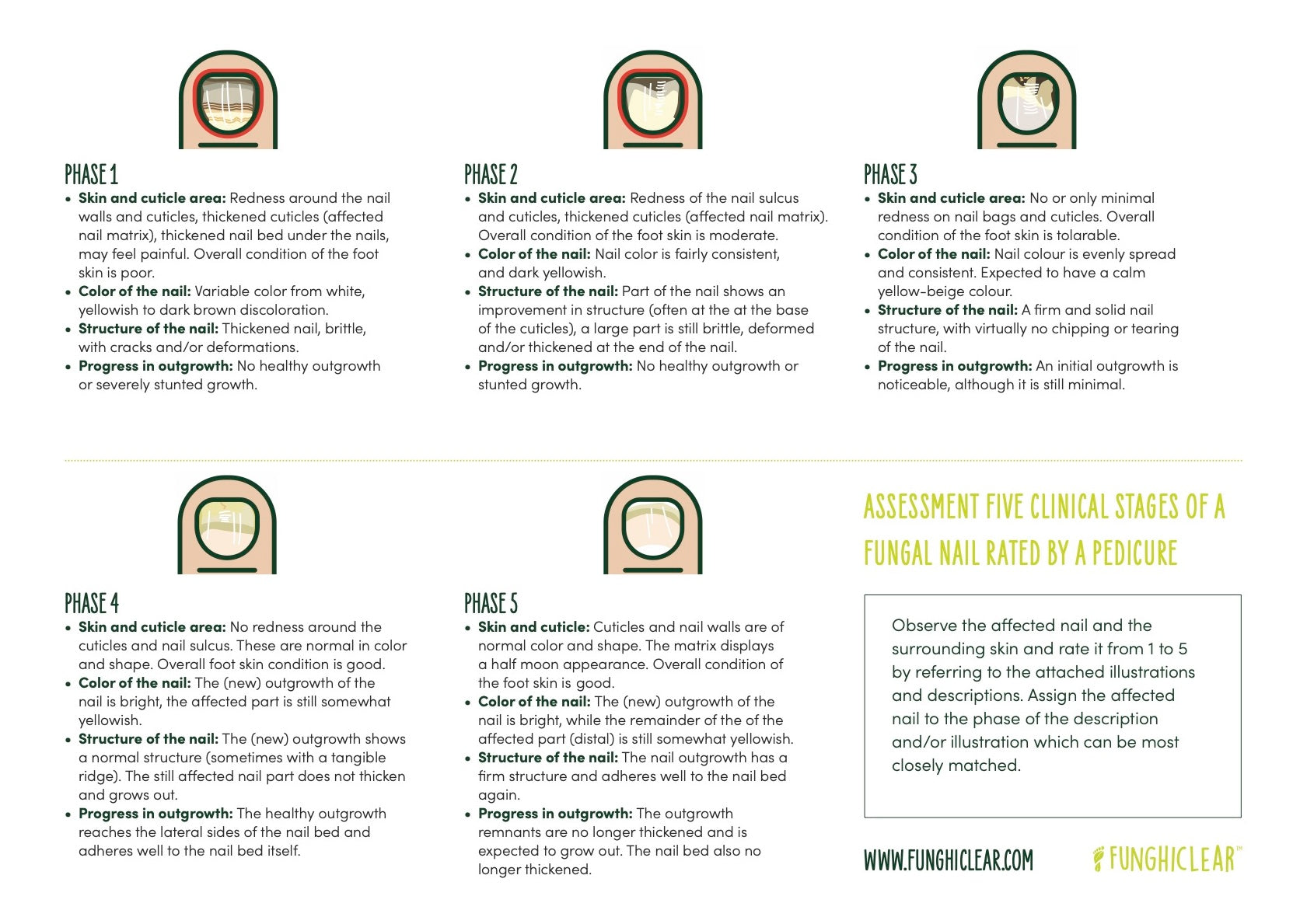 Infographic used by footcare professionals to inform five stages of Toenail Rating